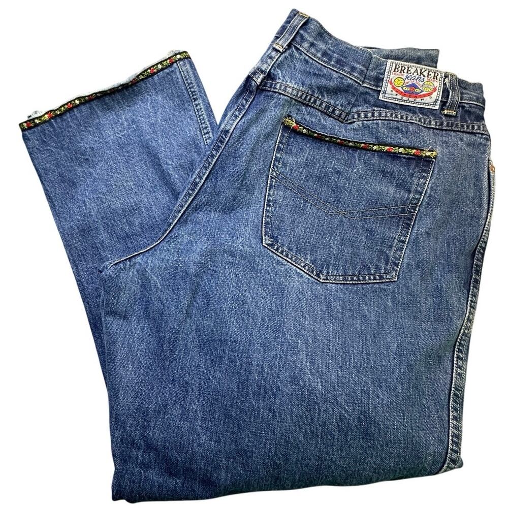 Breaker Jeans High Rise Floral Ribbon Trim Raw Hem Denim Pants 24